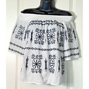 Crown & Ivy Womens‎ Off The Shoulder Embroidered Floral Top Womens Medium